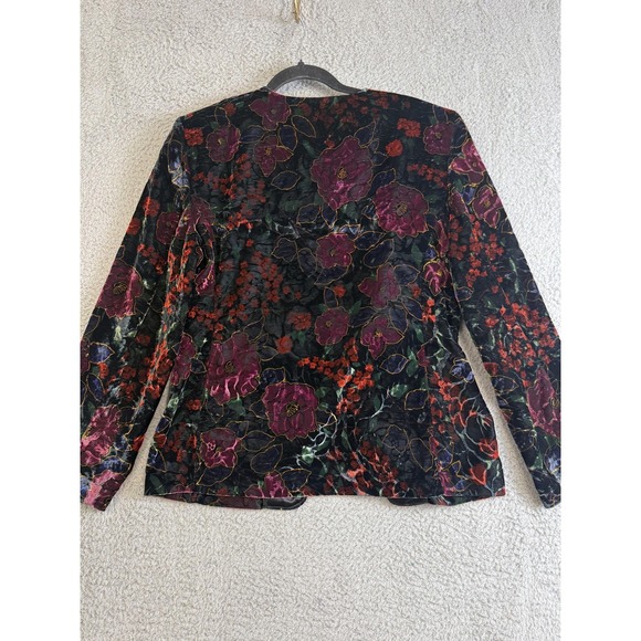 Vintage Norton McNaughton Jacket Womens Medium Black Floral Velvet Blazer 90s - Picture 10 of 16